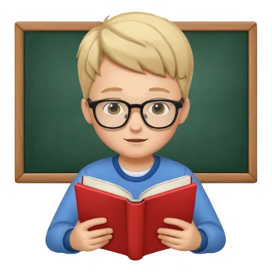 Boy with glasses sitting at school reading with his back to the camera sticker