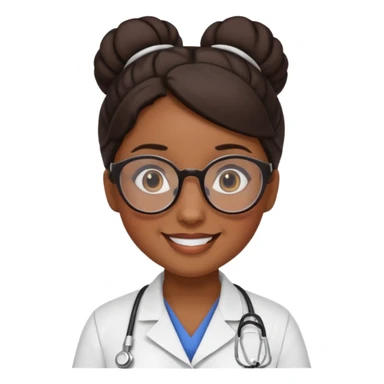 una enfermera escolar con gafas llamativas y un moño pequeño, morena de piel y pelo sticker