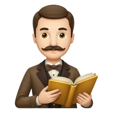 gentleman with moustache holds a book and reads it, golden gradient background sticker