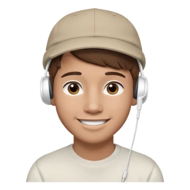 Only the head of a young guy with brown hair smiling with airpods in his ears and a cap on his head turned back. sticker