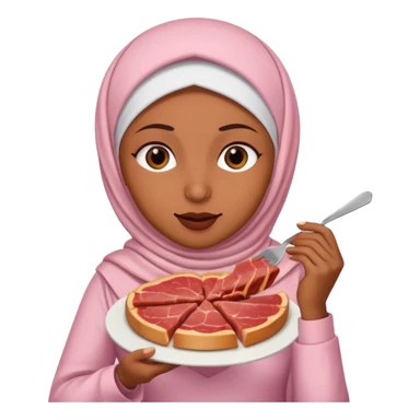 Muslim woman eating a slice of pork sticker
