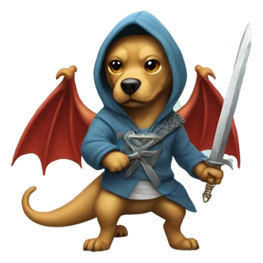 Dog wearing a hoodie with a sword fighting a dragon, but the dragon kills the dog sticker