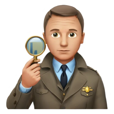 Icon for Detective Movies: A colorful collage featuring Daniel Craig as an inspector, with a magnifying glass, revolver and a mysterious city backdrop. Include a board with photos of suspects, fingerprints, and a crime scene. Retro movie poster style. Transparent background. sticker