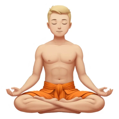 white man bare torso closed eyes meditating in lotus pose in orange dhoti two dnipro city towers on the back sticker