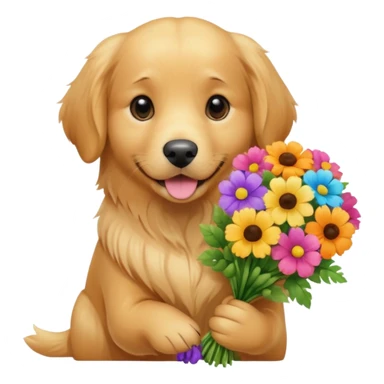 dog holding flowers sticker