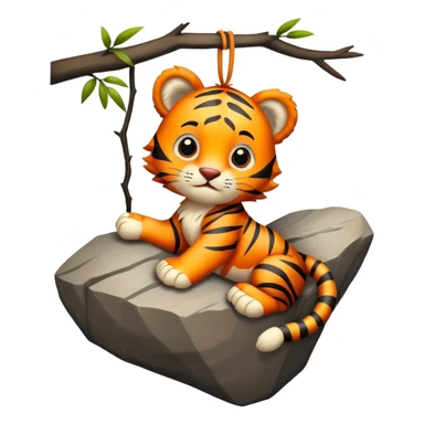 baby tiger rock climber hanging from rock sticker