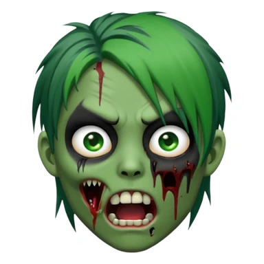  emo zombie black punk hairs green skin middle part with cuts on face and open mouth with fluid coming out of mouth sticker