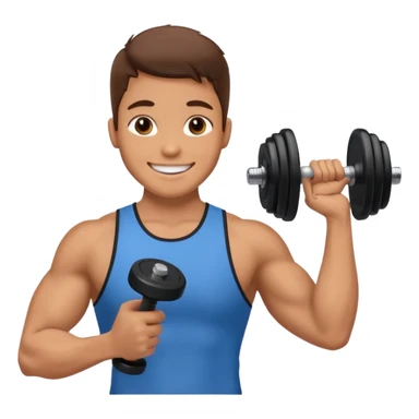 smiling fitness trainer holding a dumbbell sticker