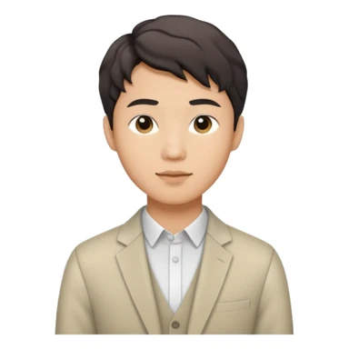 Asian guy wavy short hair, dressed stylishly, looking demure sticker