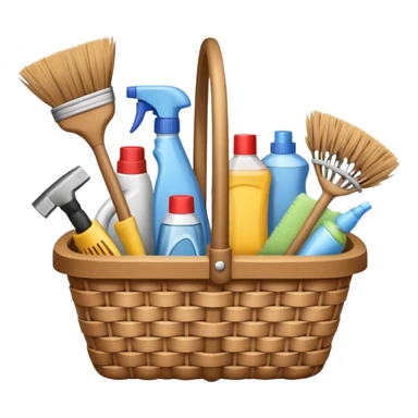 basket with cleaning equipment sticker
