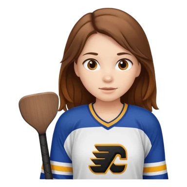 Girl sharks hockey fan with brown long hair holding a large blank sign sticker