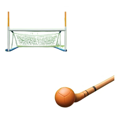A field hockey stick and ball on a vibrant green grass field, with goalposts and clear field markings in the background. The scene emphasizes the bright, lush grass, highlighting the fast-paced and strategic nature of hockey on a well-maintained pitch. sticker