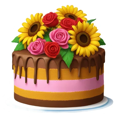 a cake that is half filled with sunflowers and half filled with roses  sticker