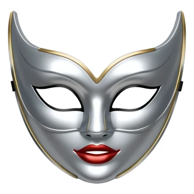 A sleek masquerade mask emoji made of polished silver chrome, smooth sensual curves, reflective metallic surface, mysterious sexy luxury vibe, minimal iOS emoji style, centered, clean white background sticker