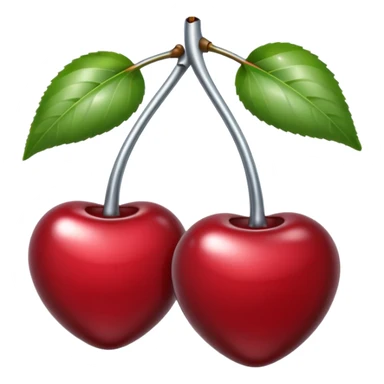 A pair of cherries emoji made of liquid silver chrome, smooth rounded shapes, glossy metallic surface, subtle sensual vibe, luxury sexy aesthetic, iOS emoji style, centered, clean white background sticker