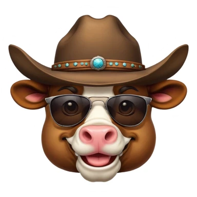 smiling bull head with dark sunglasses and cowboy hat sticker