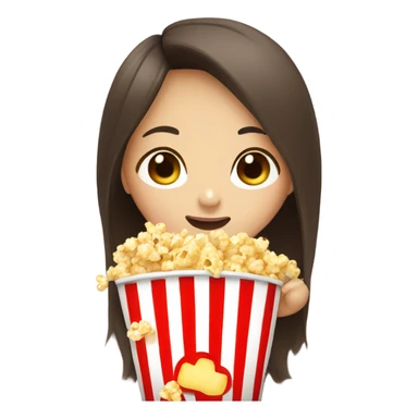 Cute Asian girl with long brown hair eating popcorn sticker