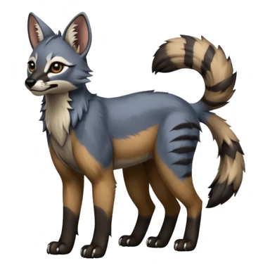Realistic edgy cute cool bluish greyish blackish whitish silvery coppery Shiny Colorful Dusky Dark Gloomy Glossy Aardwolf-Caracal-Cougar-Lion-Bobcat-fusion-animal-hybrid-creature, full body, tufted ears, long thin tufted tail sticker