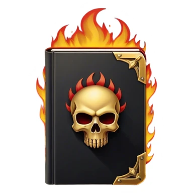 Un libro negro mate con detalles en dorado profundo o rojo oscuro, irradiando una sombra poderosa, con un símbolo de escudo o calavera, y una ligera aura de fuego o humo, reflejando el poder de vivir sin miedo.  sticker