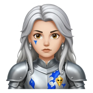 White Long Haired Women, Warrior woman — silver armor, piercing gaze sticker