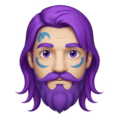  long purple haired man, mustached and face tattoes, handsome sticker