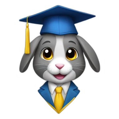 A rabbit student in a suit in the color of the Ukrainian flag in a square academic cap sticker