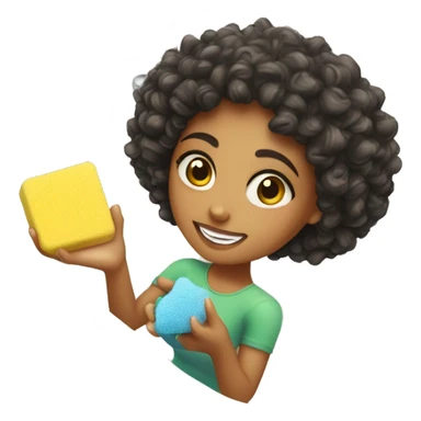 Mixed girl with curly hair holding sponge over sink sticker