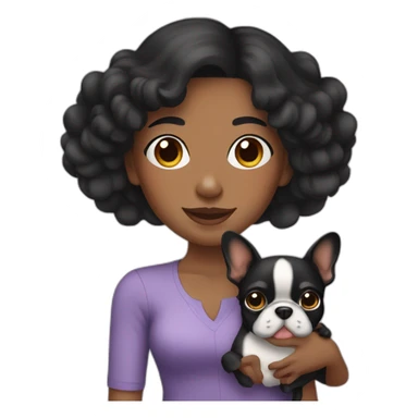 Black hair mature girl  holding a Frenchie sticker