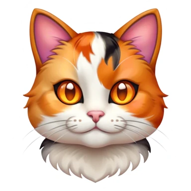 Cinematic Cute Calico Cat Portrait Emoji, Head tilted playfully with sparkling, inquisitive eyes and a charming patchwork fur of orange, black, and white, simplified yet irresistibly adorable, highly detailed, glowing with a warm, inviting glow, high shine, bubbly and affectionate, styled with a touch of whimsical feline charm, soft glowing outline, capturing the essence of a delightfully cute calico cat that looks as if it could prance off the screen into your heart! sticker