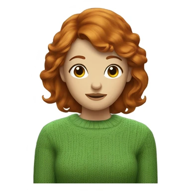 Redhead woman with bangs and hazel eyes, wearing a green sweater sticker