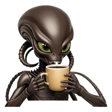 xenomorph alien drinking coffee sticker