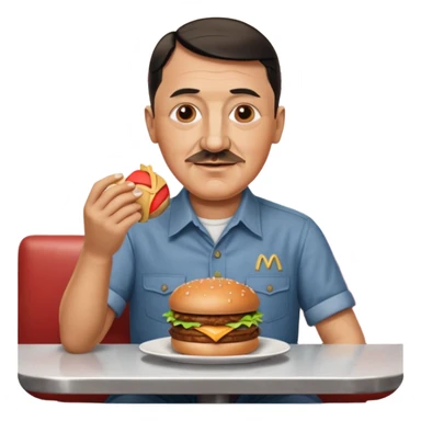 adolf hitler holding a big mac while sitting in a diner sticker