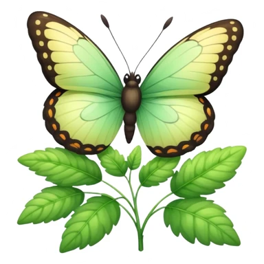 A fluffy bush with soft light-green foliage and a small butterfly sticker