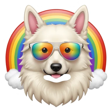 White belgian Shepard with sunglas , on a rainbow sticker