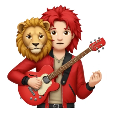 guitar rock player, lion head, red jacket sticker