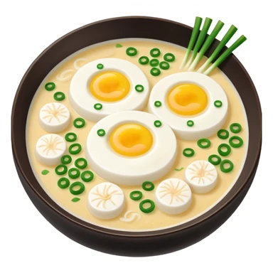 Make an emoji of tteokguk, a traditional Korean food. Okay, take the eggs out of that picture and put rice cakes in it. Make the soup white sticker