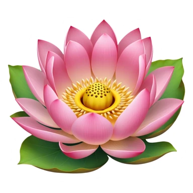 Simple pink lotus flower with accurate yellow seedpod center with distinct holes for seeds, surrounded by pink petals and characteristic notched lotus leaf sticker