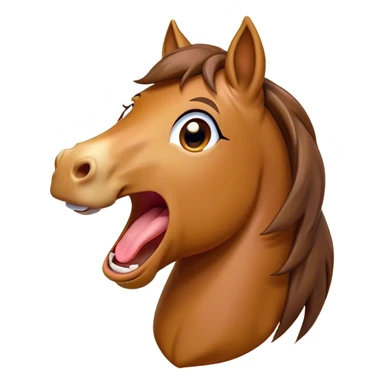 Cinematic Cute Yawning Bay Horse Portrait Emoji, Head tilted slightly with a dramatic, wide-open yawn, revealing a smooth bay fur with a subtle luster, floppy ears slightly drooping, round amber eyes barely open in drowsy contentment, Simplified yet irresistibly adorable features, highly detailed, glowing with a soft, cozy glow, high shine, relaxed yet expressive, stylized with a touch of equine whimsy, bright and endearing, soft glowing outline, capturing the essence of a sleepy yet affectionate horse, so drowsy it feels like it could stretch out of the screen and curl up for a nap! sticker