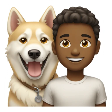 smiling boy with golden beige Husky  outdoors sticker