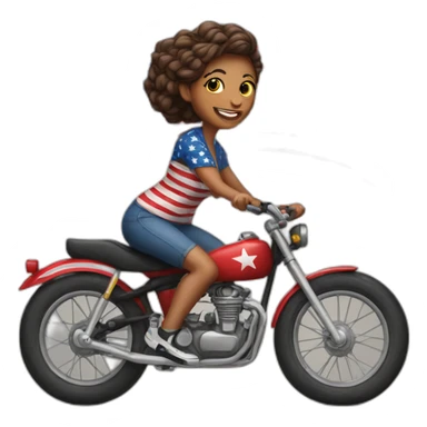 a woman in a US flag t-shirt on a bike sticker