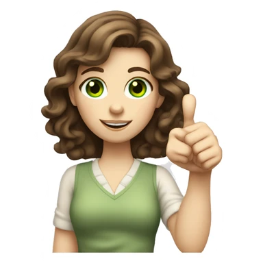 Wavy, brown haired girl with green eyes and pale skin giving a big thumbs up sticker