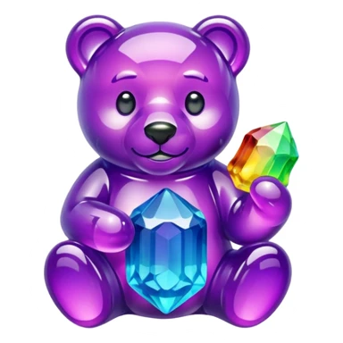 Rainbow Colored Gummybear holding a purple crystal sticker