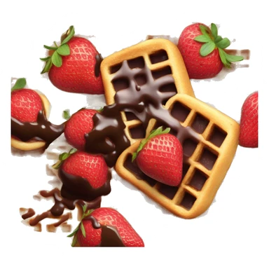 Cut up strawberries and chocolate sauce on Belgian waffle sticker