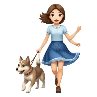 A beautiful girl with fair skin wearing a skirt happily chases the Alaskan dog sticker
