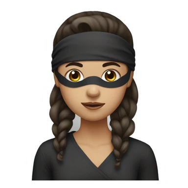 Girl with blindfold, ponytail, long bangs and dark brown hair sticker