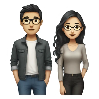 Asian boyfriend with glasses and Asian girlfriend with long hair  sticker