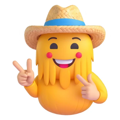 emoji character wearing a straw hat, smirking, and pointing the middle finger sticker