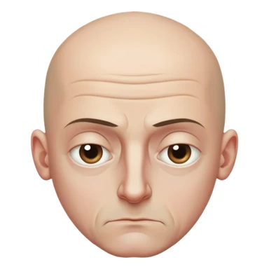 Steven Miller, bald, intense scowl, very narrow rectangular head, bottom lip sticking out, eyelids nearly shut and drooping on the outer sides sticker