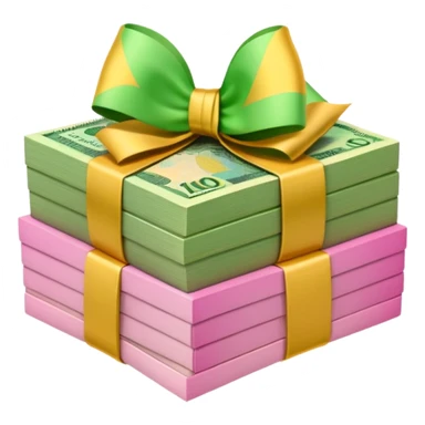 Bright Green & Golden Yellow Gradient Australian $100 notes stacked together and wrapped in a pink bow sticker