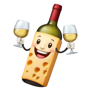Laughing wine bottle with cheese sticker